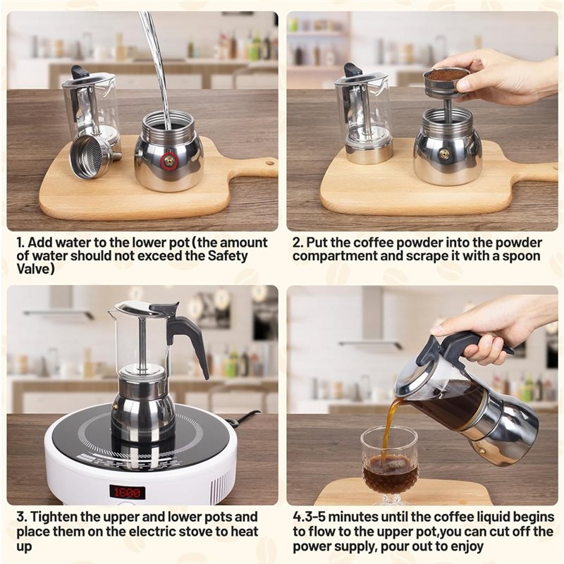 ABUI-Clear Glass 4 Cup Moka Po - đánh giá và giá Hero Coffee Equipment